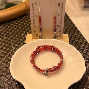 Hand Crafted Red Beaded Bracelet and Earrings Set